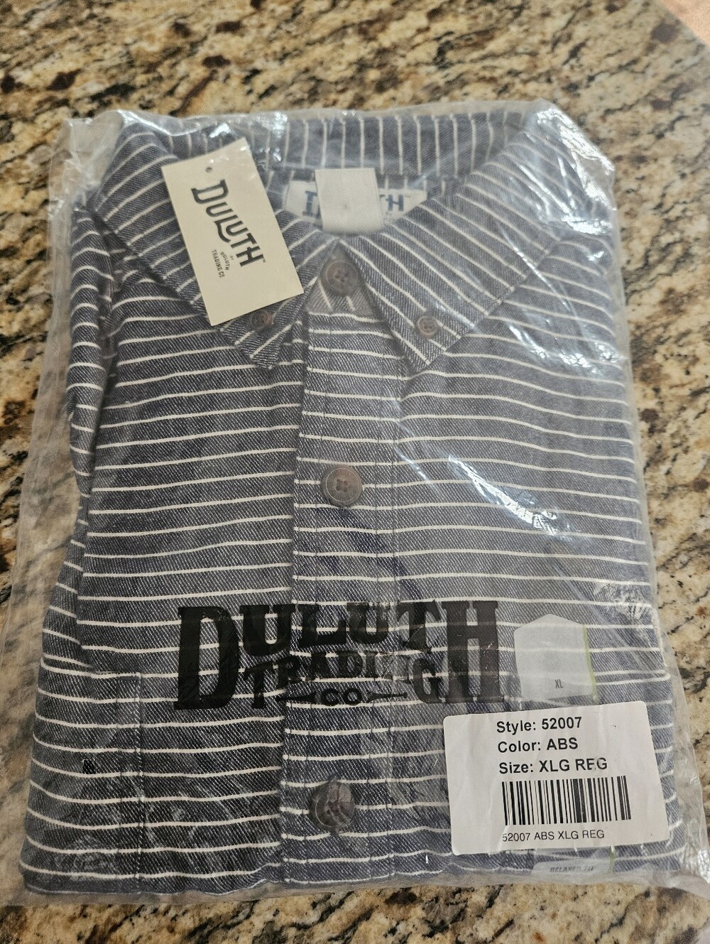Duluth Trading Co Navy and White Striped Free Swingin Relaxed Fit Flannel XL
